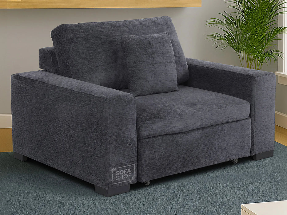 Extendable Electric Sofa Bed Chair in Grey Chenille Fabric | 1 Seater Hi-Tech Sliding Couch Perfect for Home Theatre Seating | USBc Charging Ports | Palma