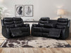 3 2 Recliner Sofa Set. 2 Piece Recliner Sofa Package Suite in Black Leather with Drop-Down Table & Drink Holders- Sortino