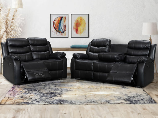 two piece suite of 3 seater recliner sofa and 2 seater recliner sofa in black leather |  The Sofa Shop 