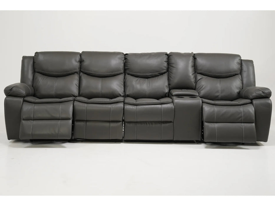 4 Seater Electric Recliner Sofa in Grey Leather with Wireless Charging, USB Ports, Cup Holders, and 2 Drop-Down Tables | Slightly Used | Highgate | Second Hand Sofa 90