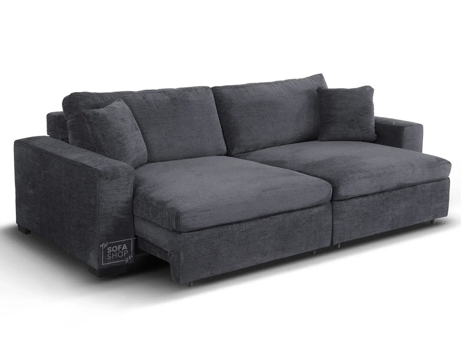 Extendable Electric Sofa - Bed in Grey Chenille Fabric | 3 Seater Hi-Tech Sliding Couch Perfect for Home Theatre Seating | USBc Charging Ports | Palma