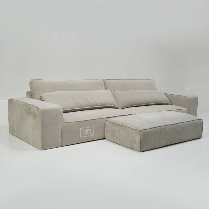 4 Seater Static Fabric Sofa & Footstool | RHF Stain, Back Damage & No Feet | Vicenza | Second Hand Sofa 27