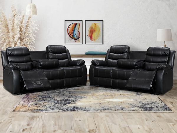 recliner sofa package in black leather