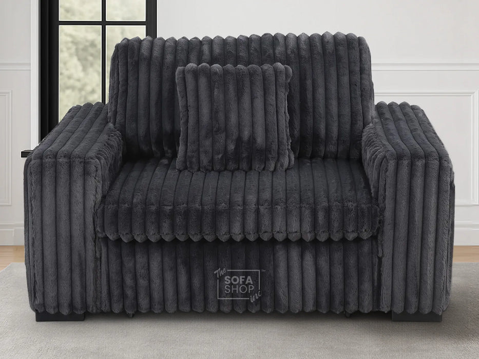 Extendable Electric Sofa Bed Chair in Grey Corduroy Fabric | 1 Seater Smart Cinema Couch with Power Sliding Motion | USBc Charging Ports | Palma