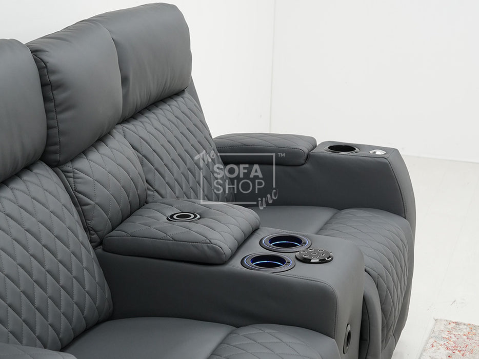 Venice Series One 2 Seater Electric Recliner Smart Cinema Sofa in Grey Leather with Massage, USB & Speakers - Tiny Leather Scratches - Second Hand Sofas