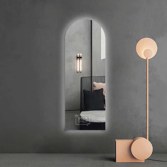 Frameless Arched Mirror with Acrylic Lampshade - 70x180cm