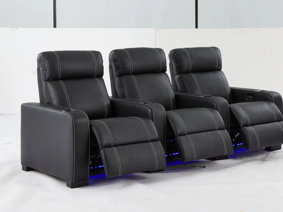 3 Seater Reclining Home Theatre Sofa | Black Real Leather Electric Seats With Arm Storage, LED, USB & Cup Holders | Catania | The Sofa Shop - 30