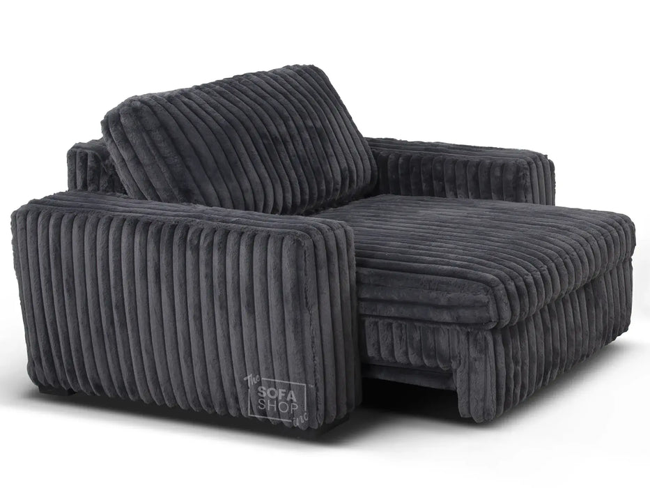 Extendable Electric Sofa Bed Chair in Grey Corduroy Fabric | 1 Seater Smart Cinema Couch with Power Sliding Motion | USBc Charging Ports | Palma