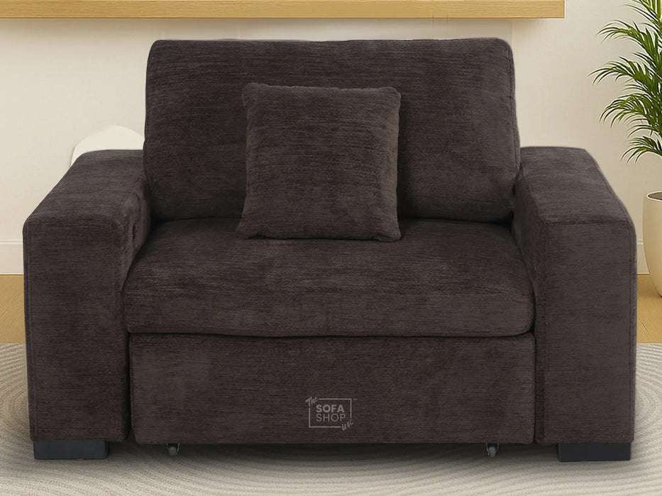 Extendable Electric Sofa Bed Chair in Brown Corduroy Fabric | 1 Seat Home Cinema Couch with Power Slider | USBc Charging Ports | Palma