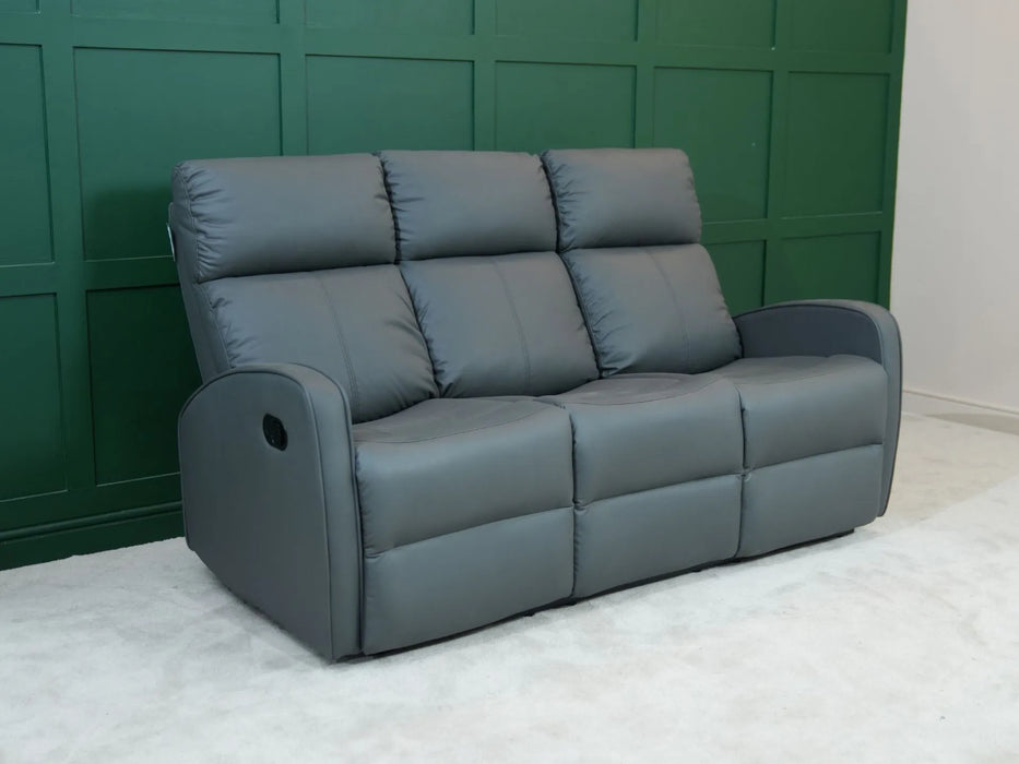 3 Seater Recliner Sofa in Grey Faux Leather | Used Sofa with No Drop-Down Table | Parma | Ex Display Sofa 119
