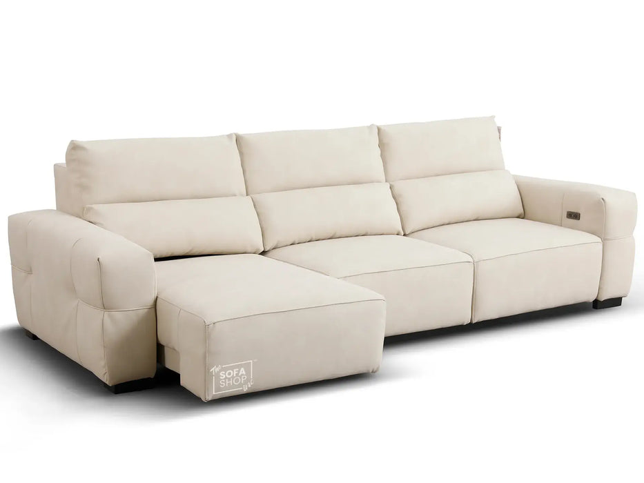 Extendable Electric Sofa - Bed in Cream Resillience Fabric | 3 Seater Smart Power Sliding Couch for Home Theatre Seating | USBc Ports | Murcia