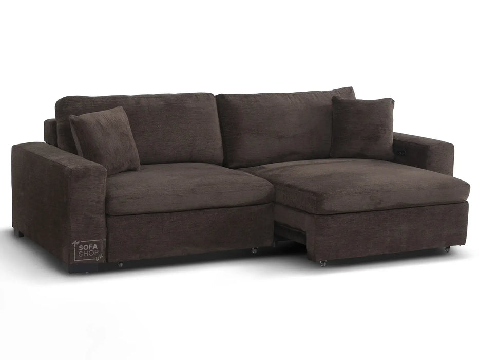 Extendable Electric Sofa - Bed in Brown Corduroy Fabric | 3 Seater Home Cinema Couch with Power Slider | USBc Charging Ports | Palma