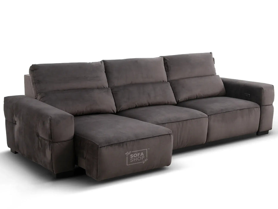 Extendable Electric Sofa - Bed in  Grey Fabric | 3 Seater Home Cinema Couch with Power Sliding Mechanism & USBc Ports | Murcia