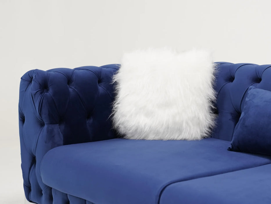 Sandringham 2 Seater Sofa In Blue Velvet | Missing 3 Buttons (Side Panel & Backrest) | Second Hand Sofas 31