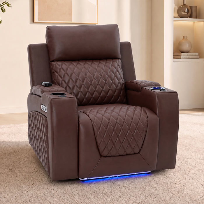 1 Seater Smart Tech Electric Recliner Cinema Chair | Luxury Theatre Seating | Chestnut Real Leather | Vicenza