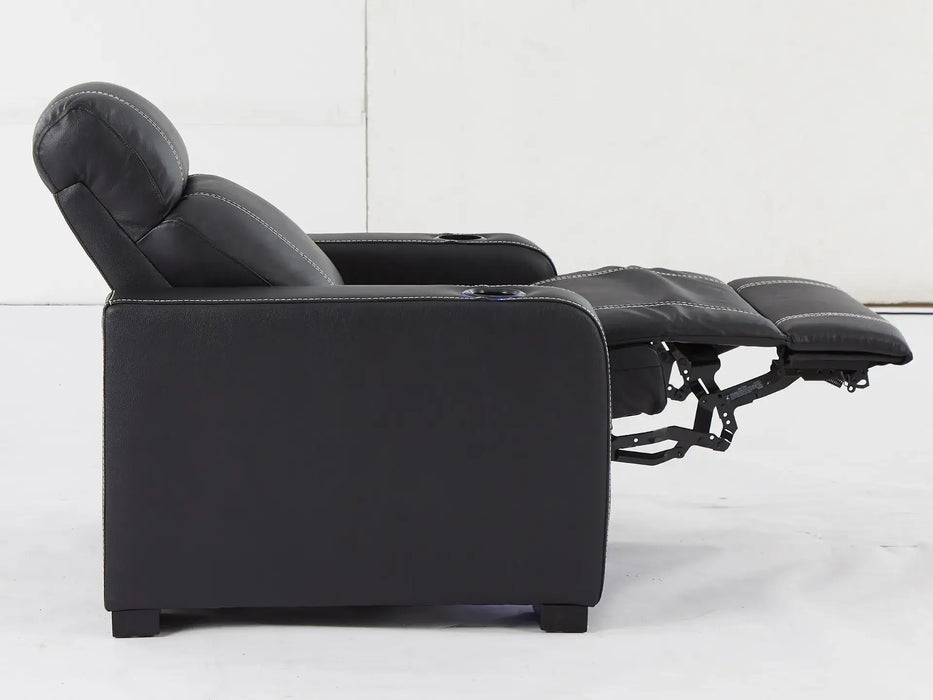 Cinema Recliner Chair | Home Theatre Seat in Black Genuine Leather With Cup Holders, LED and Power Recline | Catania | The Sofa Shop - 35