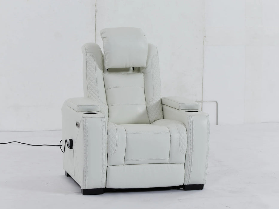 Electric Recliner Cinema Chair | Power Seat in White Real Leather with Massage + Power Headrest + Cup Holders + Storage Arms - Napoli - 29