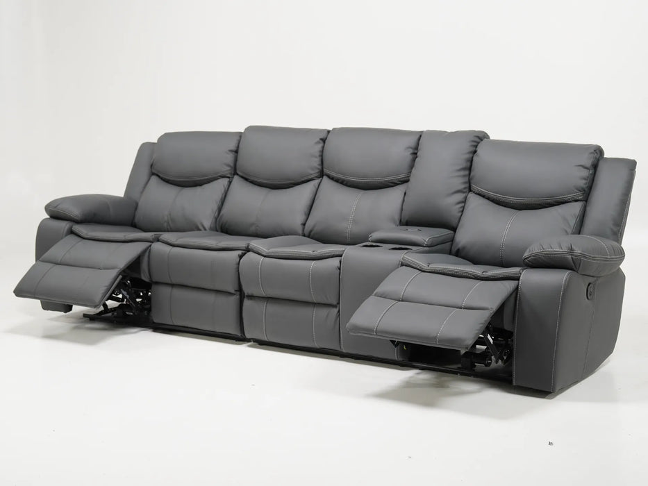 4 Seater Electric Recliner Sofa in Grey Leather | Different Colour Stitching on Left-Hand Facing and Right-Hand Facing Sides | Highgate | Second Hand Sofa 85 (New – Mismatched Stitching)