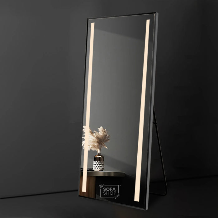 Rectangular Large Mirror with Lighting in Black, Gold, or Silver