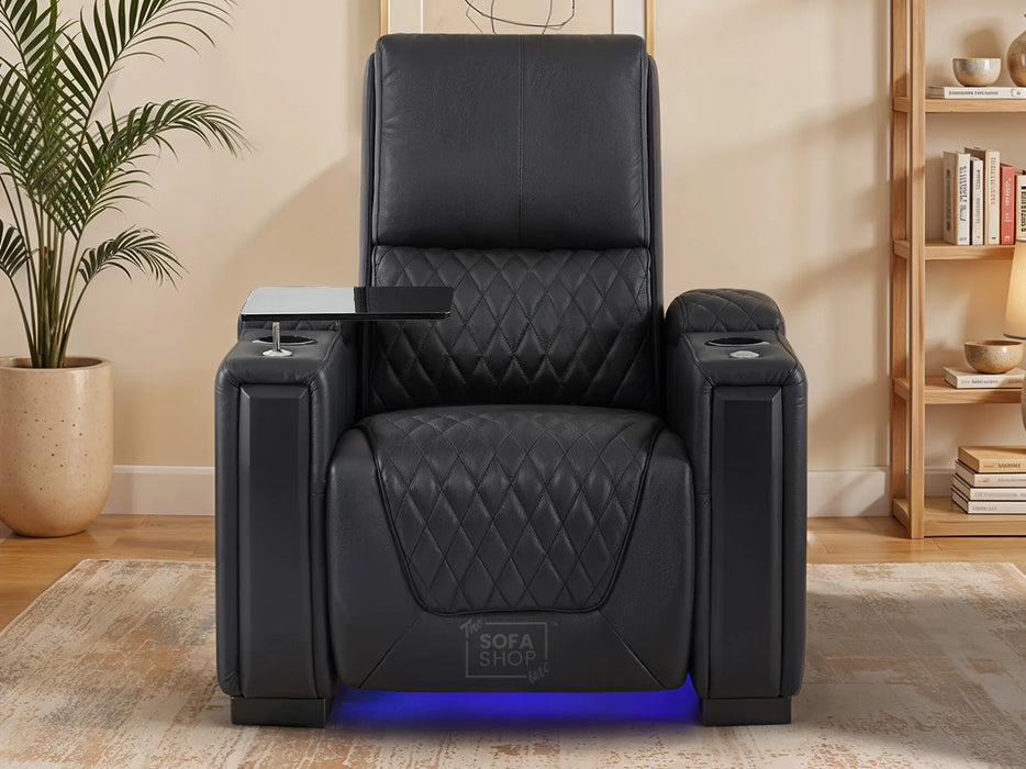1 Seat Real Leather Electric Recliner Chair Home Cinema Sofa in Black + Enhanced Power Recline + Storage Compartments | Assisi | The Sofa Shop
