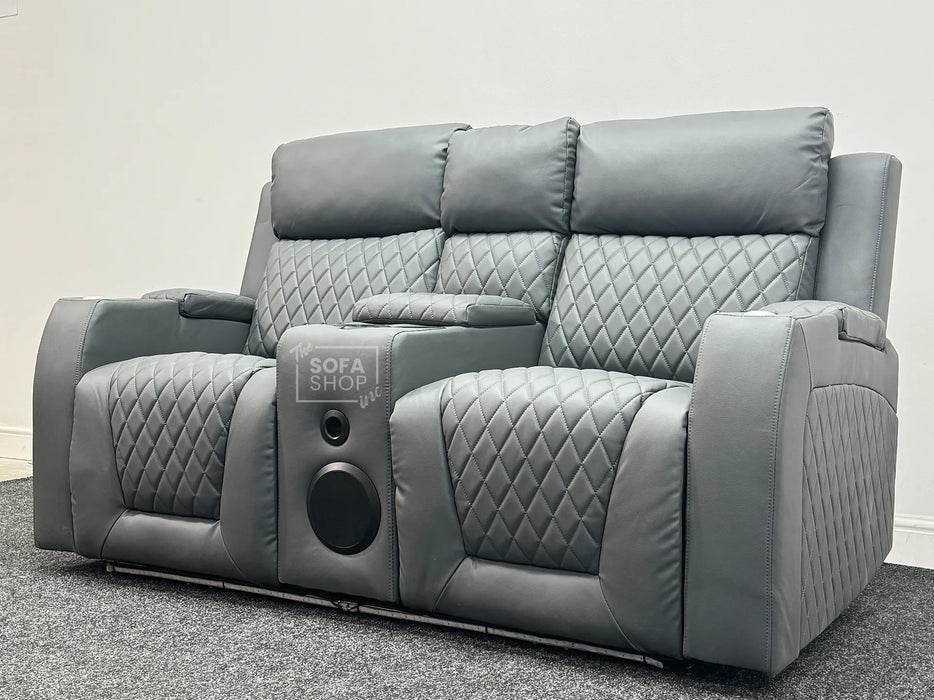 Venice Series One 2 Seater Electric Recliner Smart Cinema Sofa In Grey Leather - Ex Display Sofa 96