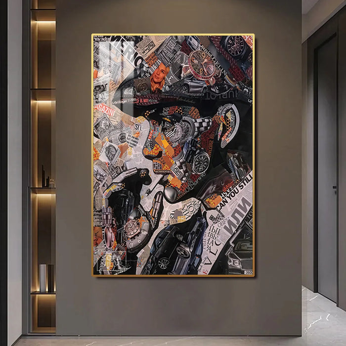 Tommy Shelby Collage LED Canvas | Vertical: Peaky Blinders Art Work 100×150 cm | LED-Illuminated Crystal-Porcelain Painting, Gold/Black Frame | The Sofa Shop