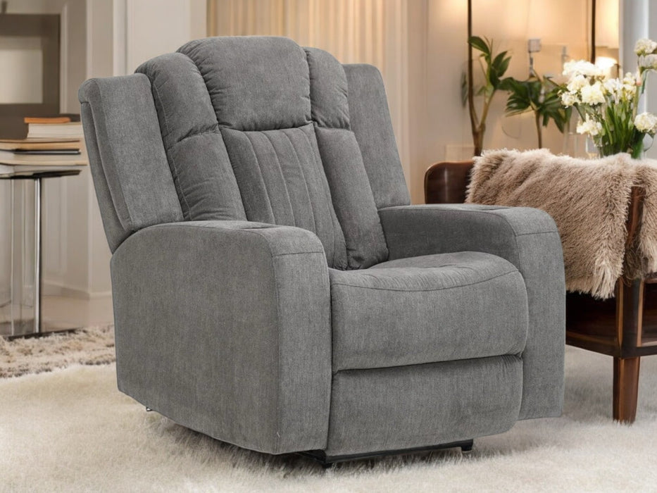 Electric Recliner Cinema Chair in Light Grey Fabric with Cup Holders - Sample Sofa 21