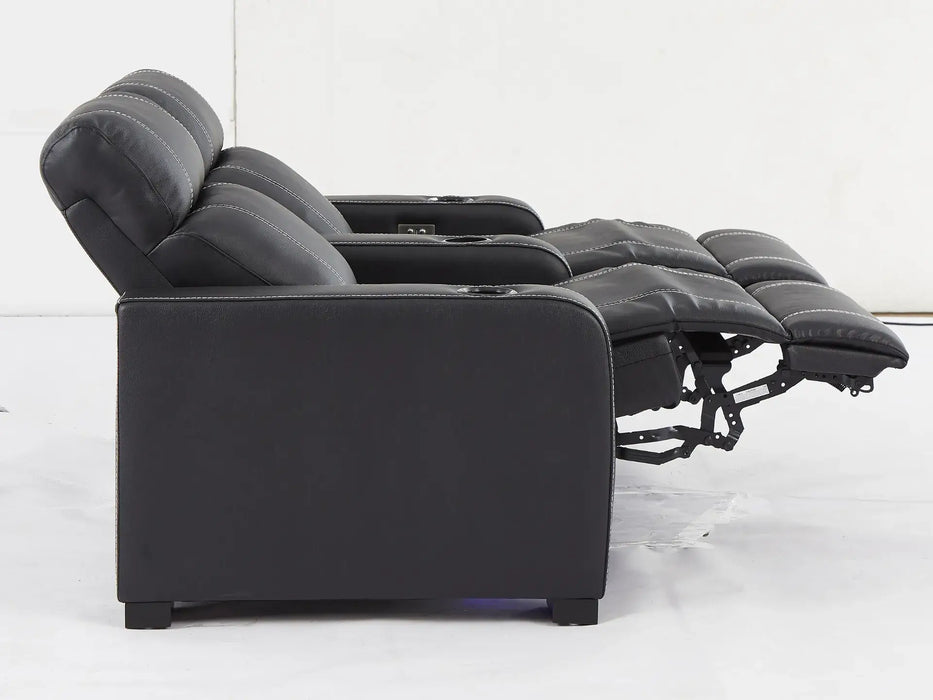 2 Seater Reclining Smart Couch | Electric Hi-Tech Sofa in Black Real Leather With USB Ports, Power Recliners & LED | Catania | The Sofa Shop - 31