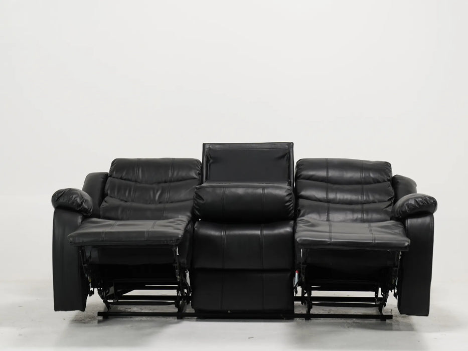 Sortino 3 Seater Recliner Sofa In Black Leather | Used – Seat Scratches, Middle Backrest Needs Stitching, Minuscule Paint Droplets - Second Hand Sofas 38