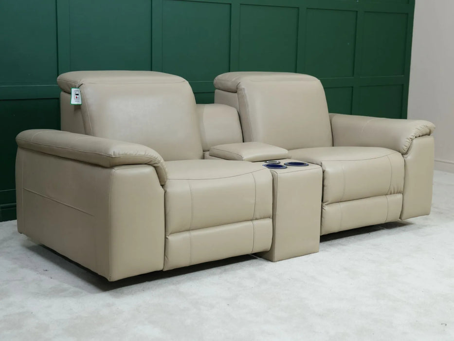 2 Seater Electric Recliner Sofa in Cream Faux Leather | Storage, Cup Holders & USB Ports | Scuff on Side Panel + No Feet | Solero | Ex Display Sofas 111