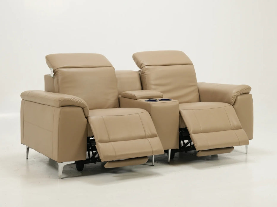 2 Seater Electric Recliner Sofa in Beige Leather | Used Sofa | Storage, Cup Holders & Usb Ports | Solero | Second Hand Sofas 174