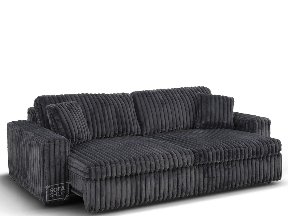 Extendable Electric Sofa - Bed in Grey Corduroy Fabric | 3 Seater Smart Cinema Couch with Power Sliding Motion | USBc Charging Ports | Palma