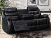 3 Seater Recliner Sofa in Black Leather with Drop-Down Table & Cup Holders - Sortino