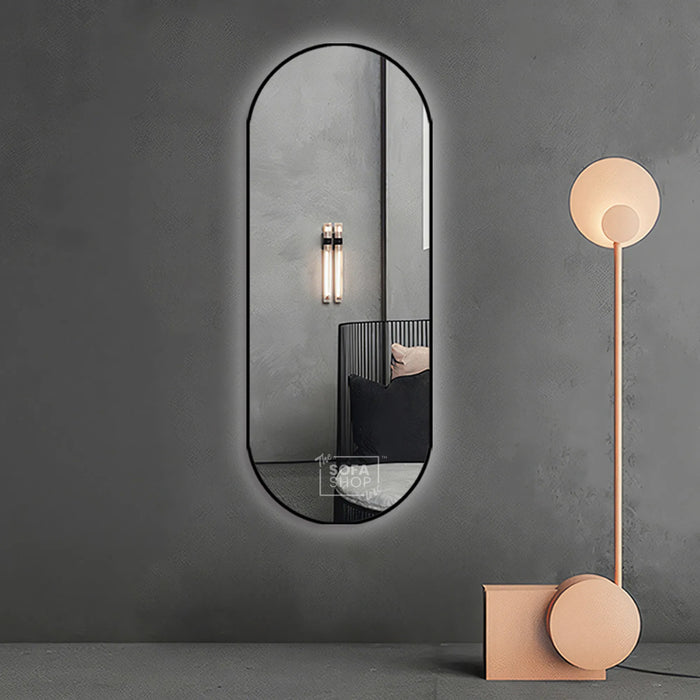 Oval Wall Mirror with Aluminum Alloy Frame in Gold, Black, or Silver