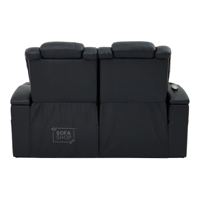 Real Leather 2+1 Electric Recliner Cinema Sofa Set in Black | 2 Piece Sofa Set with Massage, USB Ports, Cup Holders, Storage Boxes & Wireless Charger | Capri | The Sofa Shop