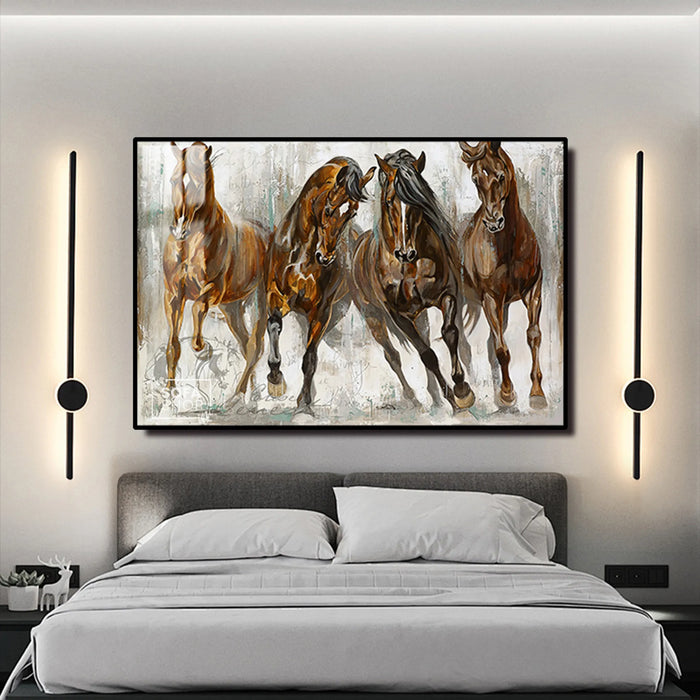 Abstract Horse Painting LED Canvas 150 x 100 cm | Equine Wall Art With Concealed LED Backlighting + Crystal-Porcelain Finish + Gold Aluminium Frame | The Sofa Shop