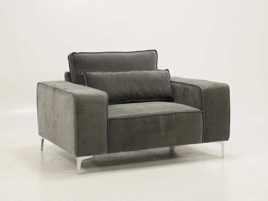 Oversized Loveseat / Armchair with Cushions in Soft Grey Chenille Fabric | Ripped on Back & Mark from Seller Tape on Front | Vicenza | Second Hand Sofas 180