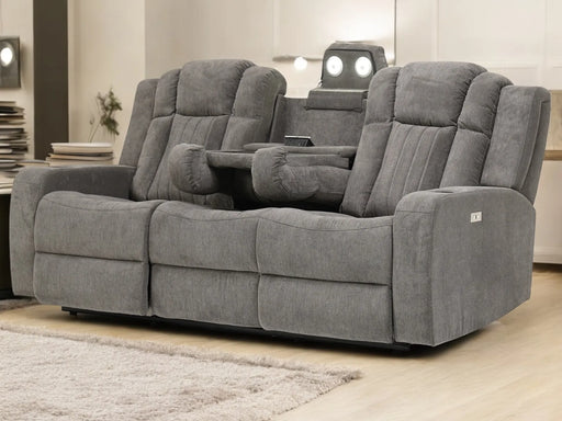 3 Seater Electric Recliner Sofa In Light Grey Fabric | Cinema Sofas | Drop Down Table, USB Ports, Reading Lights, Plug Sockets & Cup Holders | Sample Sofas 45