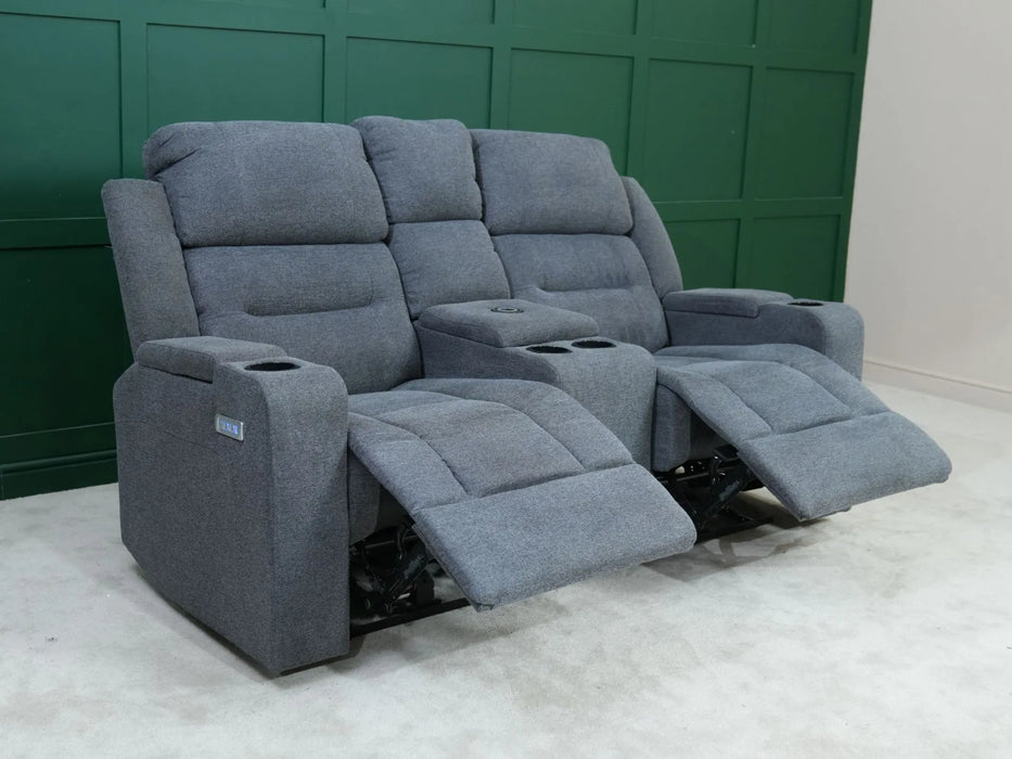 2 Seater Electric Recliner Sofa in Grey Tweed Fabric | Worn Fabric, Uneven Ears | Lawson | Ex Display Sofas 113