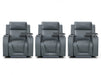 Row of 3 Electric Home Cinema Seats in Grey Leather Aire with Recliner, Massage Seats, Removable Table, USB, Lights, Chilled Cupholders - Venice Series One