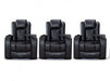 Row of 3 Electric Home Cinema Seats in Black Leather Aire, With Recliner, Massage Seats, Removable Table, USB, Lights, Storage Arms, Chilled Cupholders - Pavia