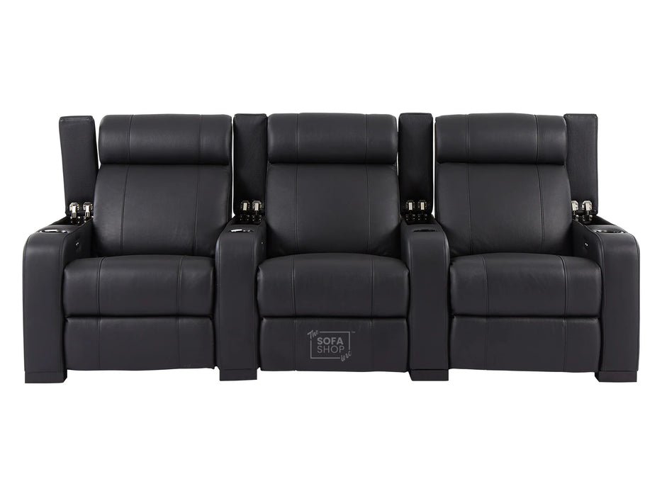 3+1 Seater Electric Recliner Sofa Set & Cinema Seats in Black Real Leather With Chilled Cuphoders & USB Ports - Rimini