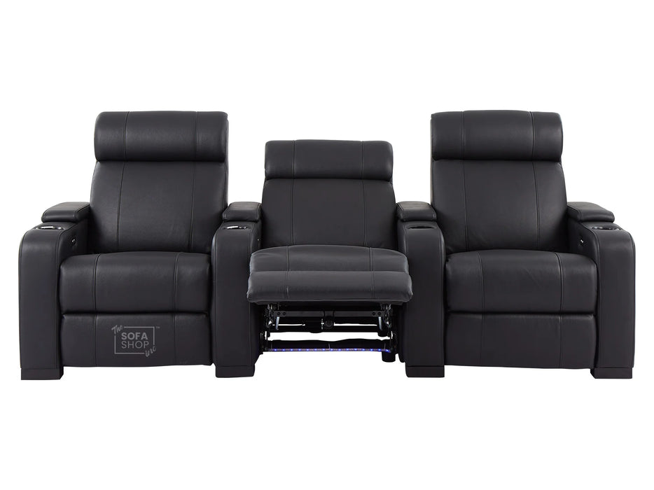 3 2 Electric Recliner Sofa Set in Black Real Leather 2 Piece Cinema Sofa with USB Ports, Chilled Cupholders & Storage Boxes - Rimini