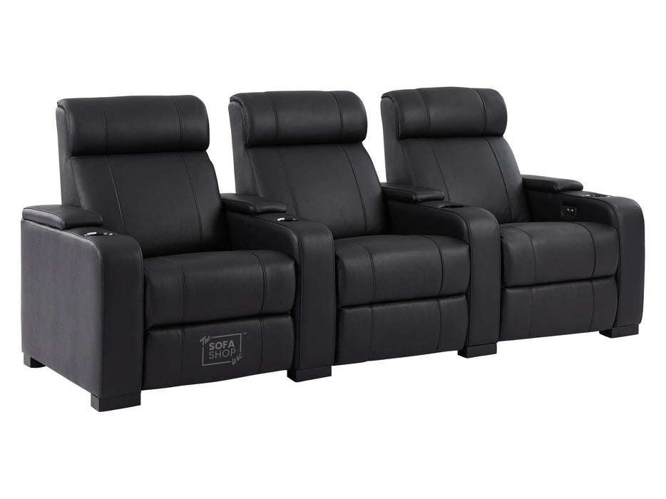 3 2 Electric Recliner Sofa Set in Black Real Leather 2 Piece Cinema Sofa with USB Ports, Chilled Cupholders & Storage Boxes - Rimini