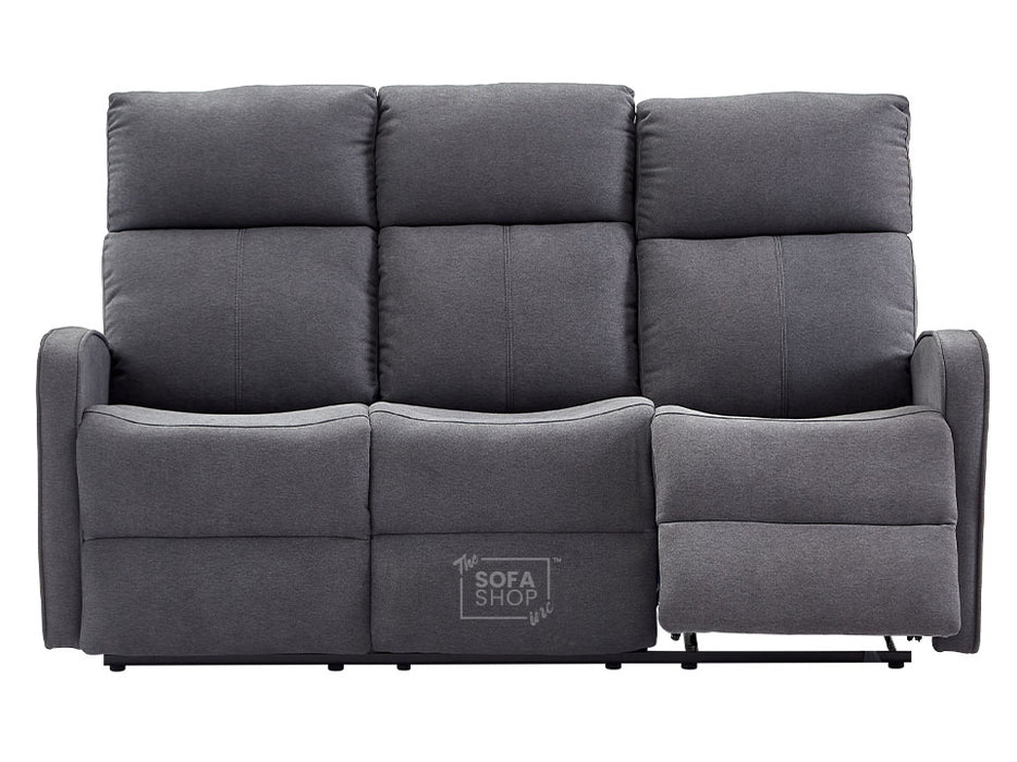 3+2 Recliner Sofa Set. 2 Piece Recliner Sofa Package Suite in Dark Grey Fabric with Drop-Down Table & Drink Holders - Parma - Sofa Sale