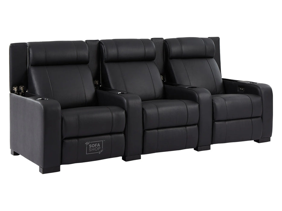 3+1 Seater Electric Recliner Sofa Set & Cinema Seats in Black Real Leather With Chilled Cuphoders & USB Ports - Rimini