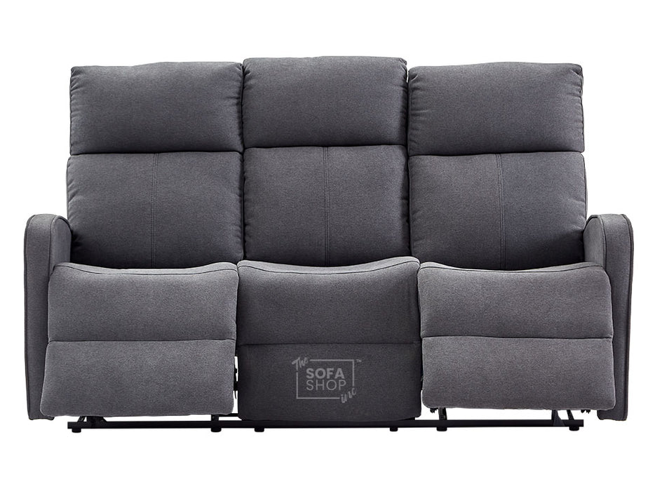 3+2 Recliner Sofa Set. 2 Piece Recliner Sofa Package Suite in Dark Grey Fabric with Drop-Down Table & Drink Holders - Parma - Sofa Sale