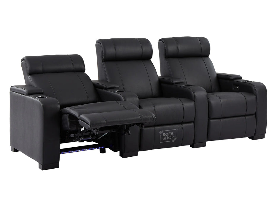 3+1 Seater Electric Recliner Sofa Set & Cinema Seats in Black Real Leather With Chilled Cuphoders & USB Ports - Rimini