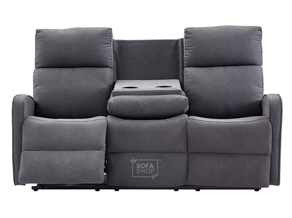 3+2 Recliner Sofa Set. 2 Piece Recliner Sofa Package Suite in Dark Grey Fabric with Drop-Down Table & Drink Holders - Parma