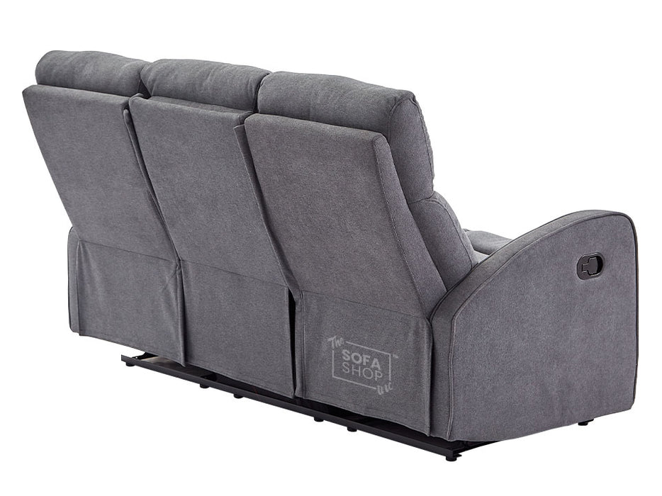 3 2 1 Recliner Sofa Set. 3 Piece Recliner Sofa Package Suite in Dark Grey Fabric with Drop-Down Table & Drinks Holder - Parma